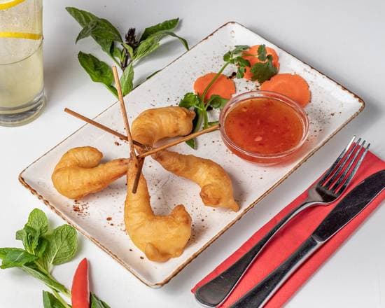 Battered King Prawn Skewers